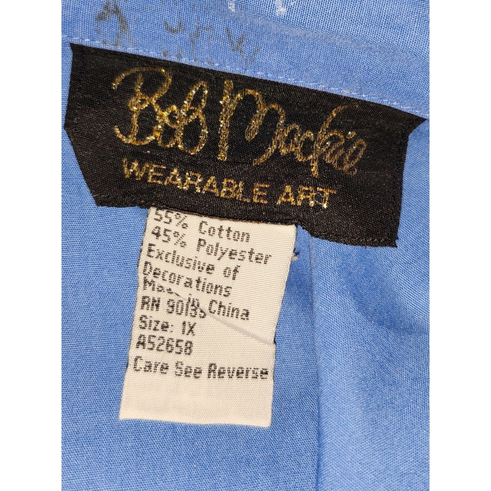 BOB MACKIE WEARABLE ART BLUE  RIBBONED SPECIAL EDITION VINTAGE SHIRT SIZE 1X - Picture 4 of 4